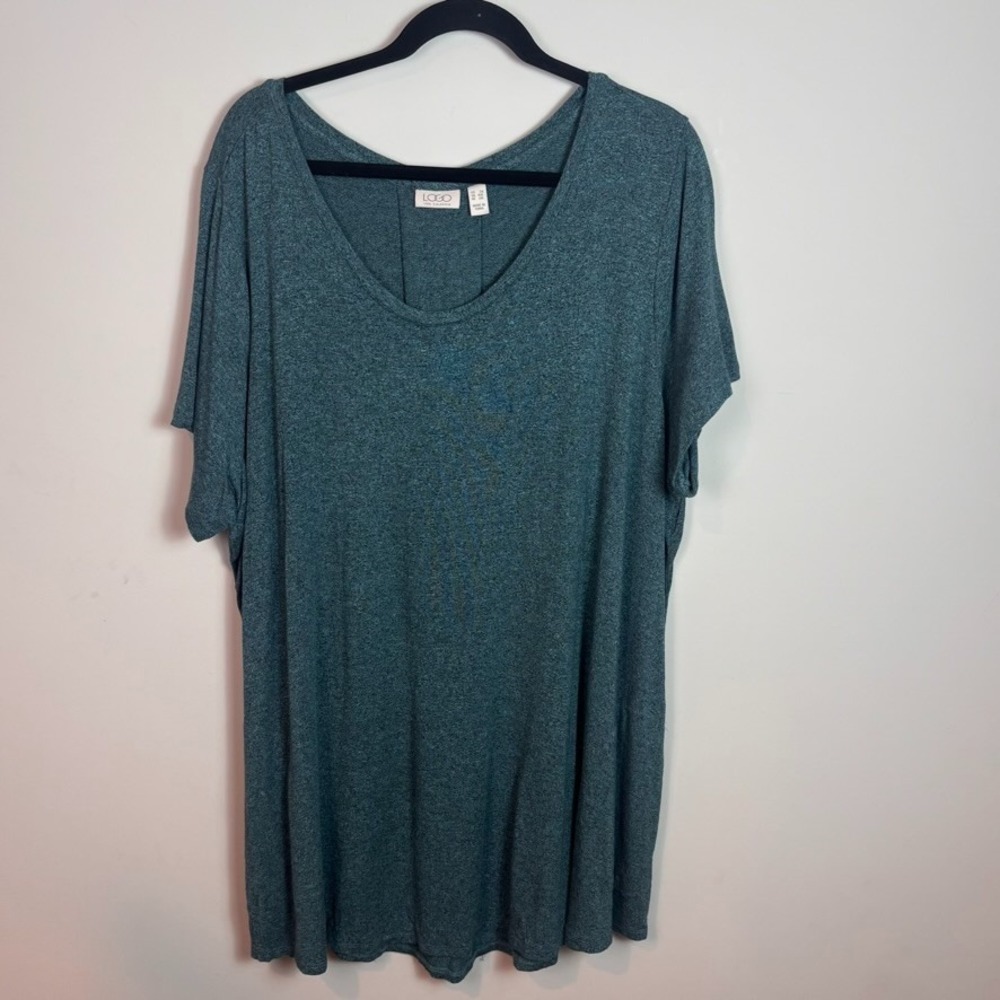 LOGO Lori Goldstein Womens Green Heathered Stretch Rayon Tunic Blouse pockets 3X